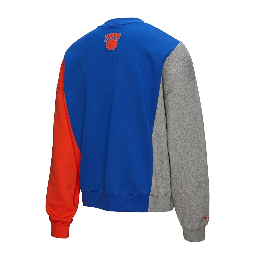 New York Knicks Mitchell & Ness Unisex Hardwood Classics Split 3 Pullover Sweatshirt - Blue